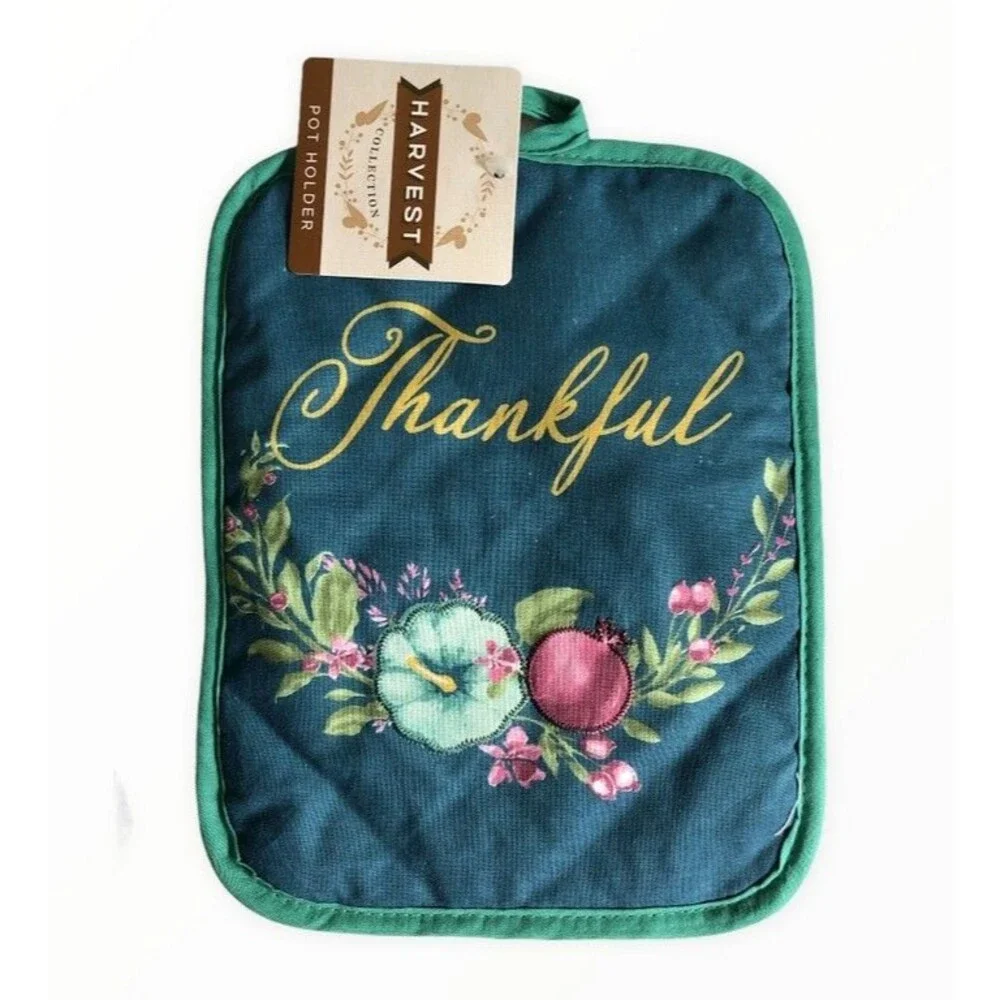 Thankful Kitchen Dish Towel Oven Mitt Potholder Thanksgiving Autumn Fall Set of3